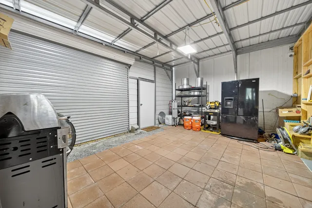 a view of a lake with a outdoor space