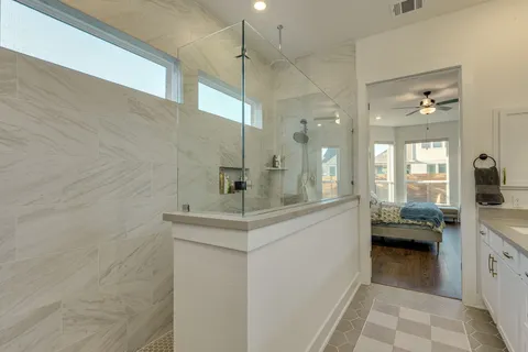 a bathroom with a shower
