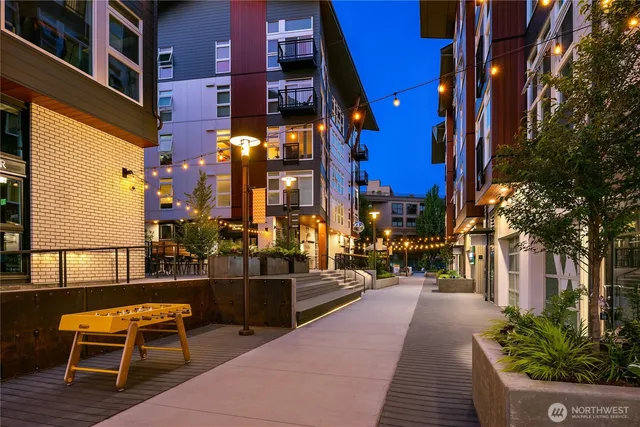 a front view of a building with outdoor area