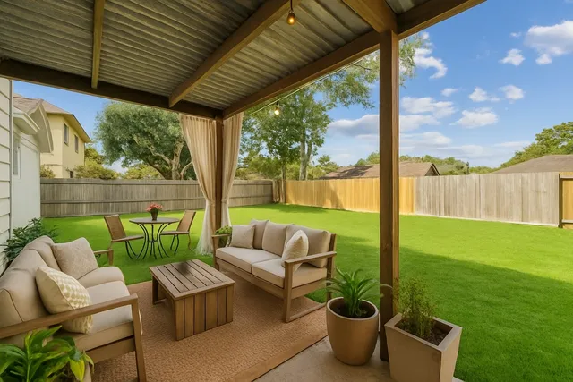 a view of porch with seating space