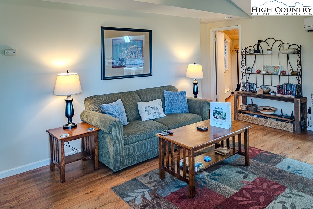 111 Skyview Lane Banner Elk, NC 28604 - Photo 5 of 31 a living room with furniture a rug and a lamp