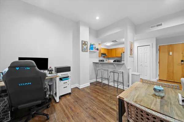 a bedroom with a bed and furniture