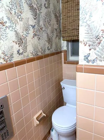 a bathroom with a toilet and a shower