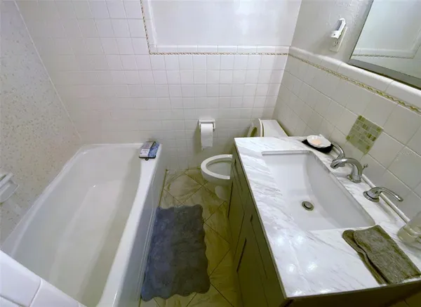 a bathroom with a bathtub