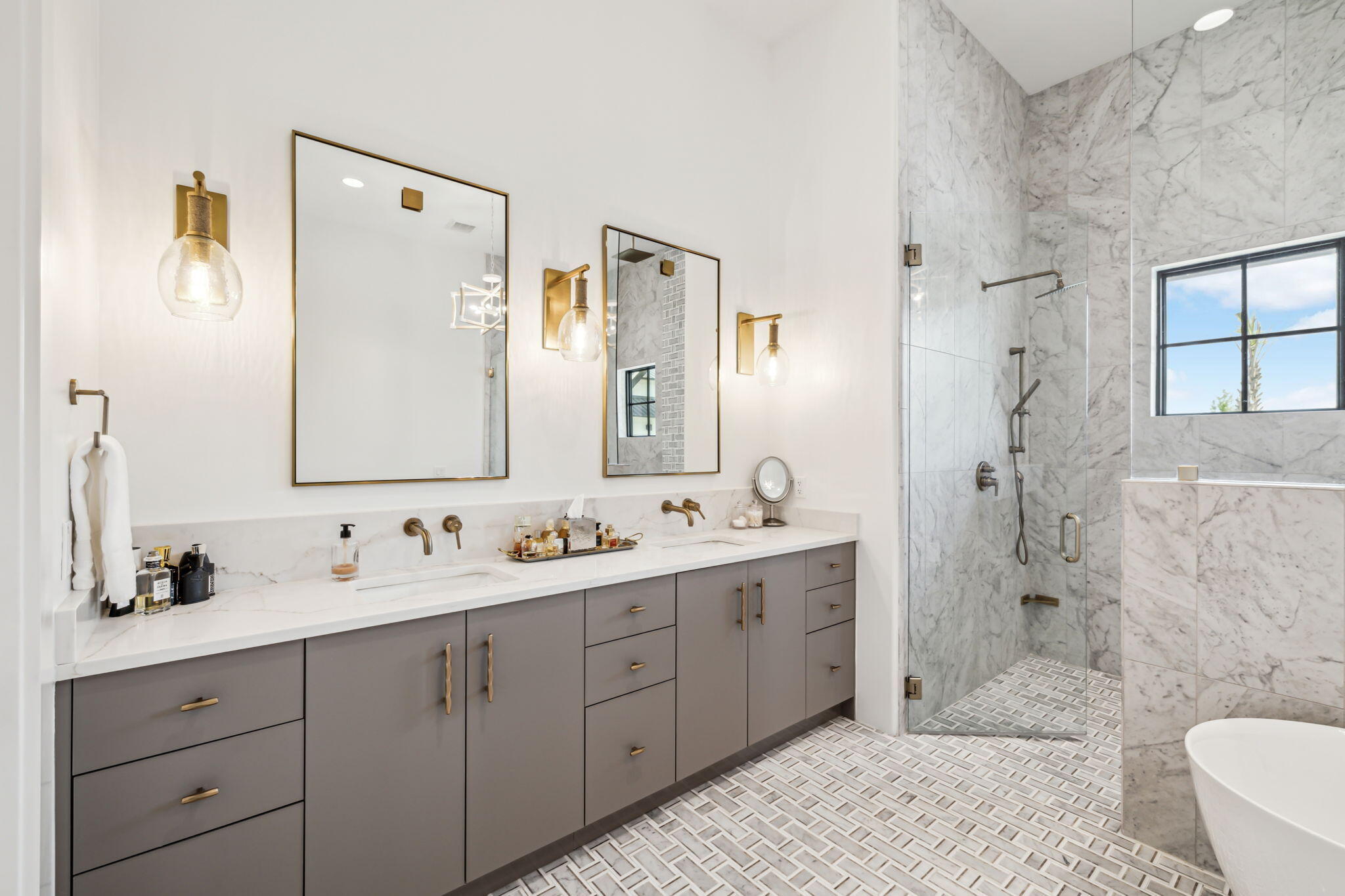 11 Sundew Pl Inlet Beach Inlet Beach, FL 32461 - Photo 21 of 51 a bathroom with a double vanity sink mirror double shower and a bathtub