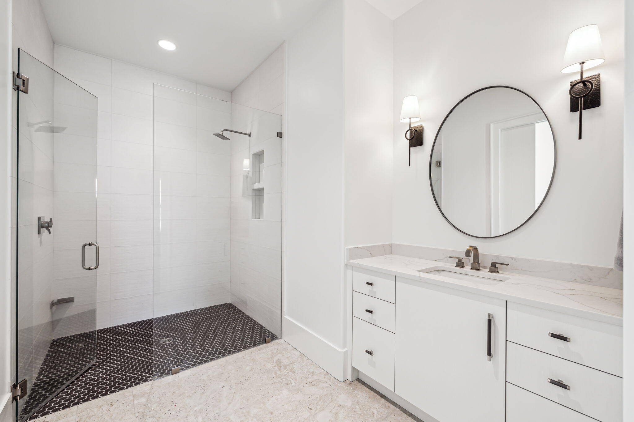 11 Sundew Pl Inlet Beach Inlet Beach, FL 32461 - Photo 31 of 51 a bathroom with a sink a mirror and a shower