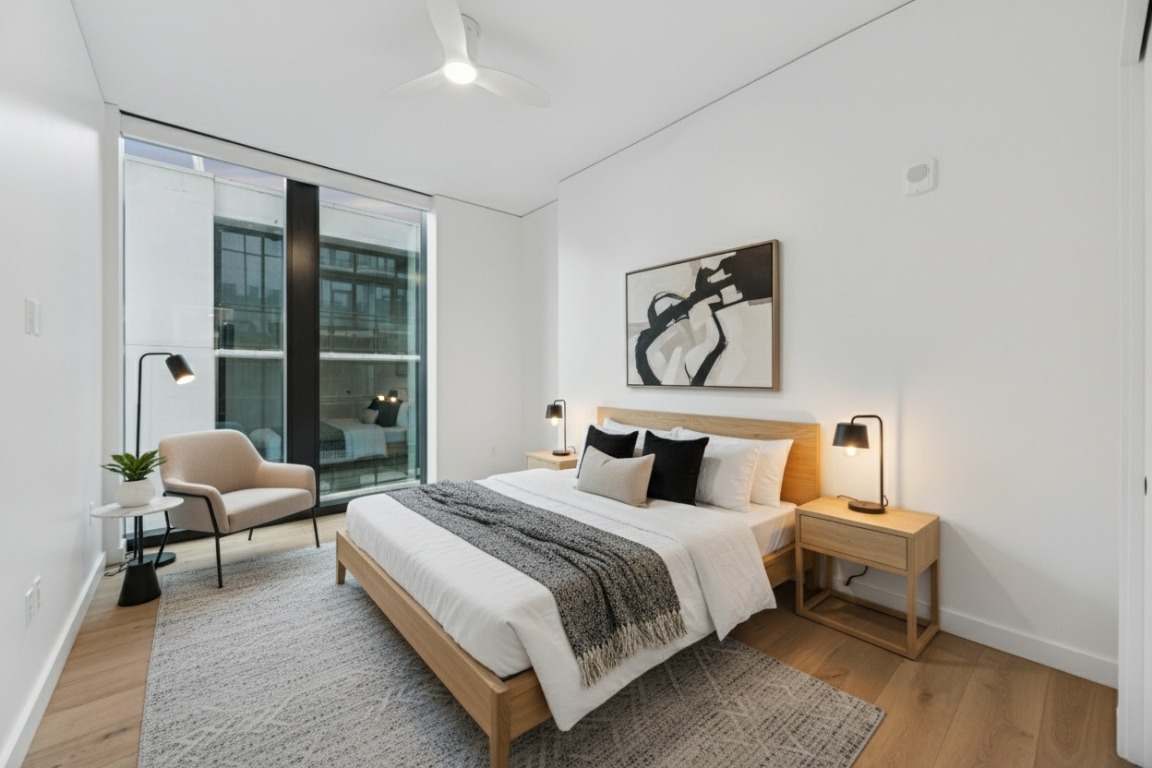 610 Davis Street, Unit 3005 Austin, TX 78701 - Photo 8 of 24 a bedroom with bed and window