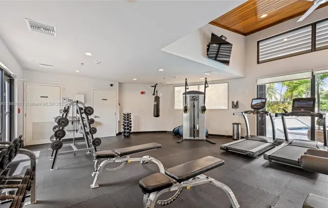 a view of a room with gym equipment