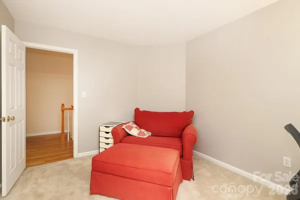 a blue room with a couch