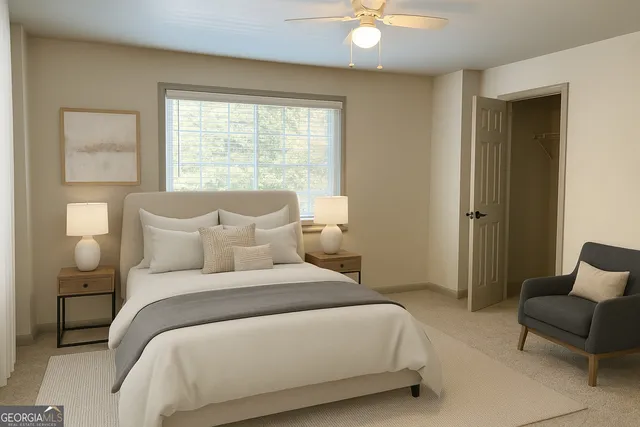 a view of an empty room with a window