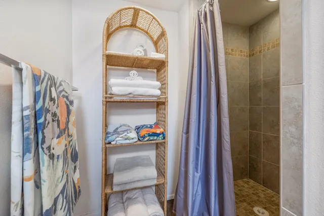 a view of swimming pool with seating space