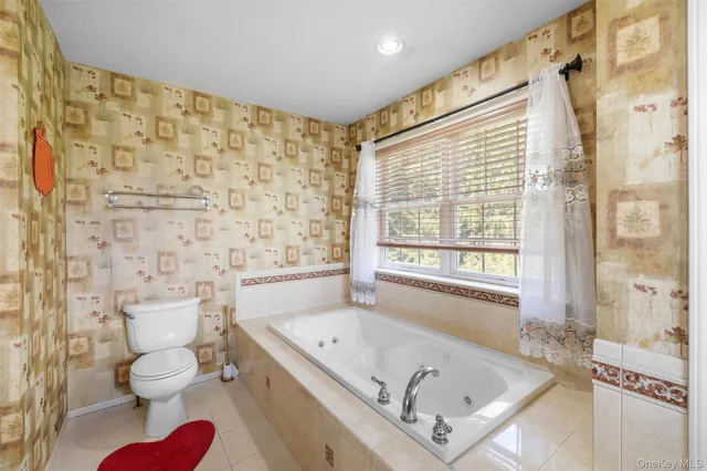 a bath room with a toilet and a bath tub