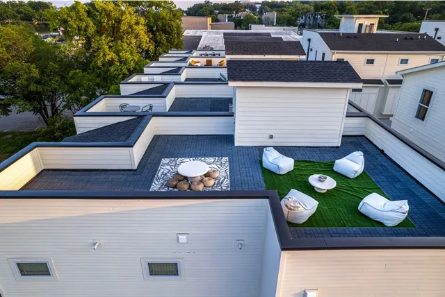 aerial view of a house with many windows