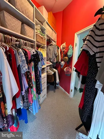 a view of walk in closet with clothes