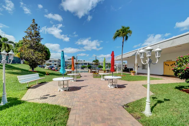 a view of a park with swings