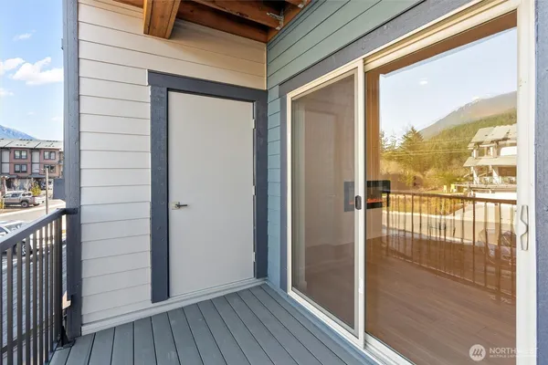 a view of a balcony from door