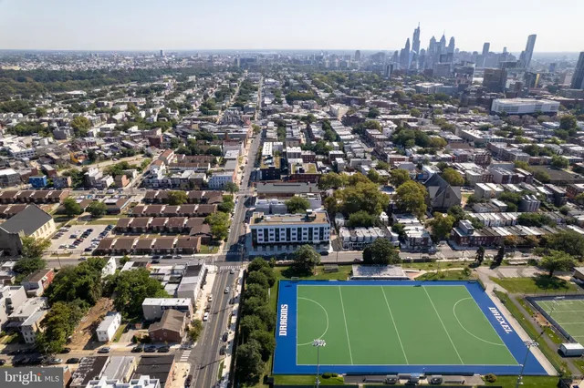 an aerial view of a house with a garden