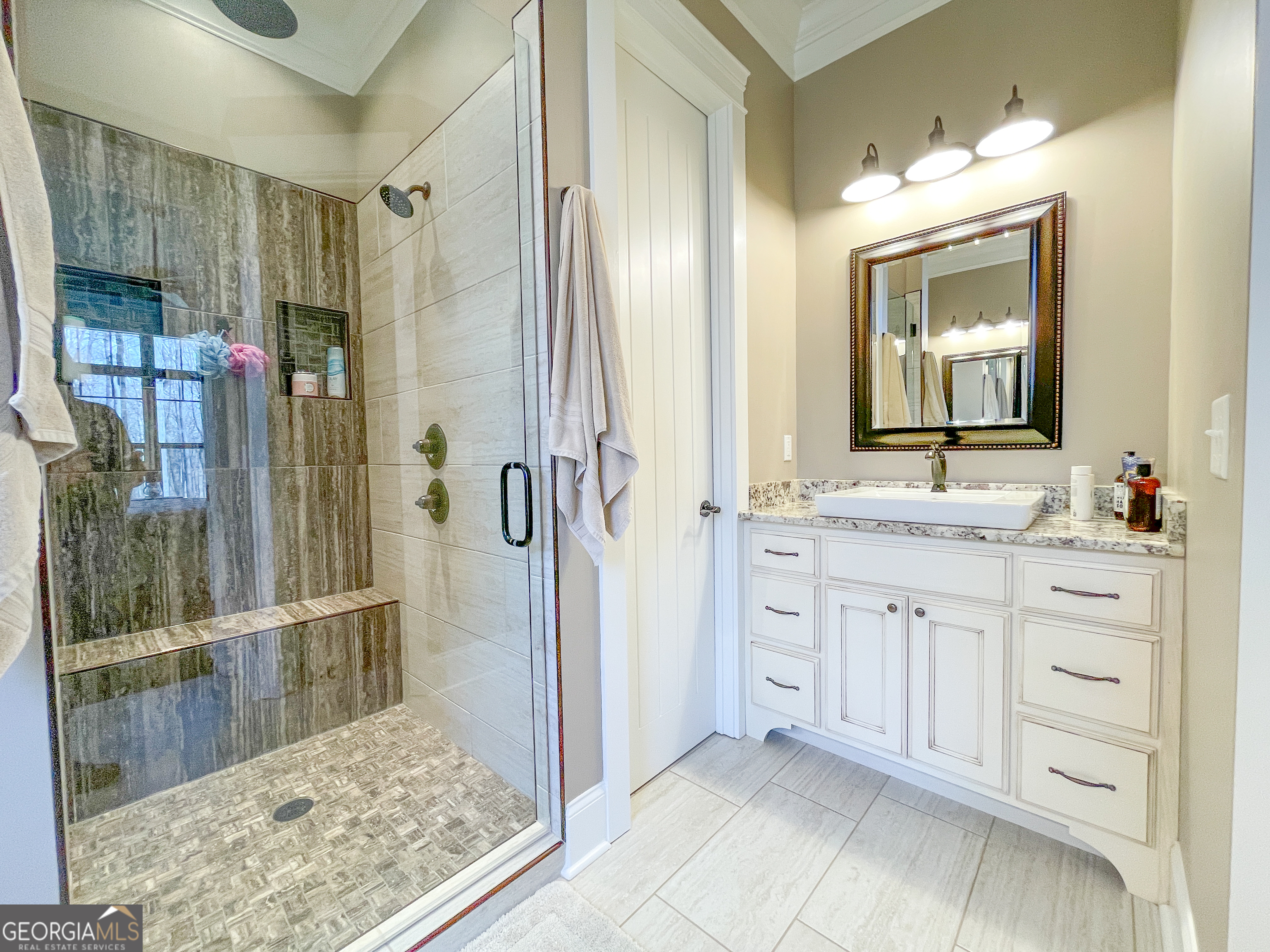 39 Acres On E Teloga Road Summerville, GA 30747 - Photo 20 of 50 a bathroom with a granite countertop sink mirror and shower