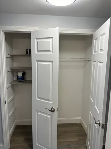 a view of walk in closet with empty racks