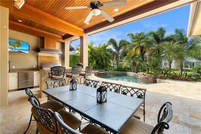 a view of a swimming pool with a yard