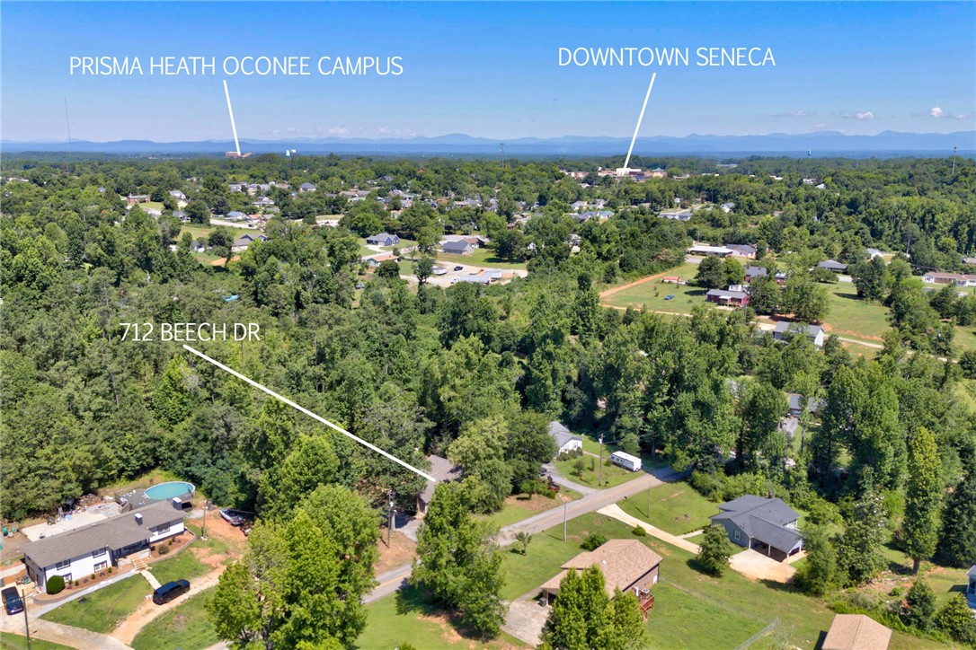 712 Beech Drive Seneca, SC 29678 - Photo 37 of 41 An aerial perspective reveals a verdant landscape with scattered residences and distant community amenities.