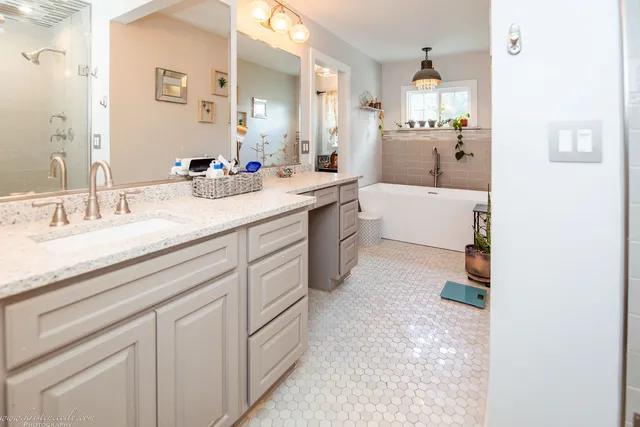 a view of a house with backyard sitting area and garden