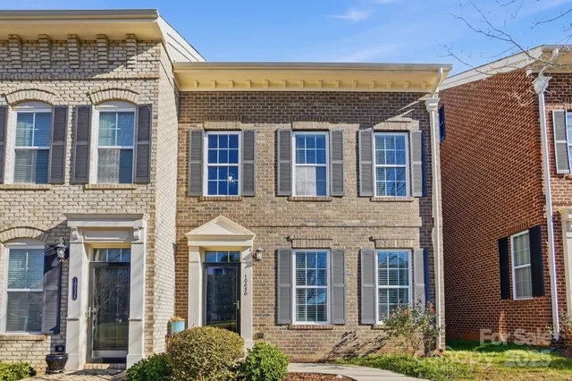 a front view of a brick building