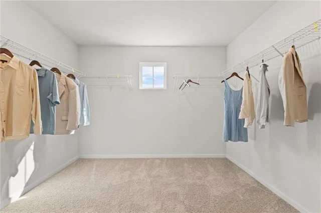 a view of walk in closet with clothes and shoes