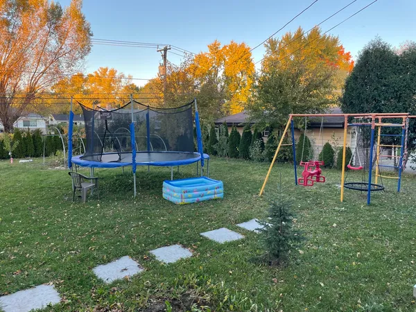 a view of a park with slide
