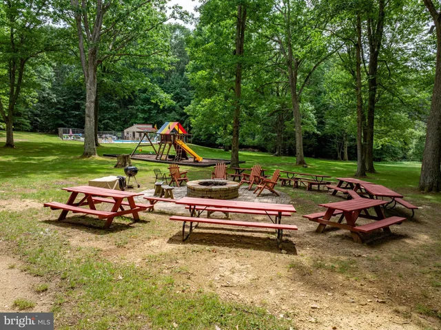 a view of back yard with swimming pool and green space