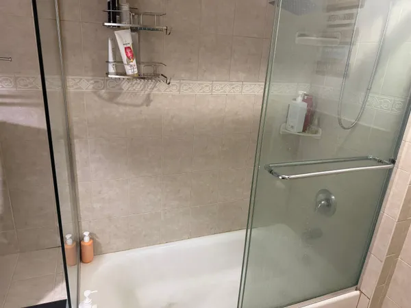 a bathroom with a bathtub