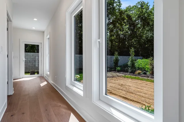 a view of a balcony from a window