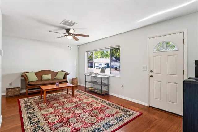 a living room with a window