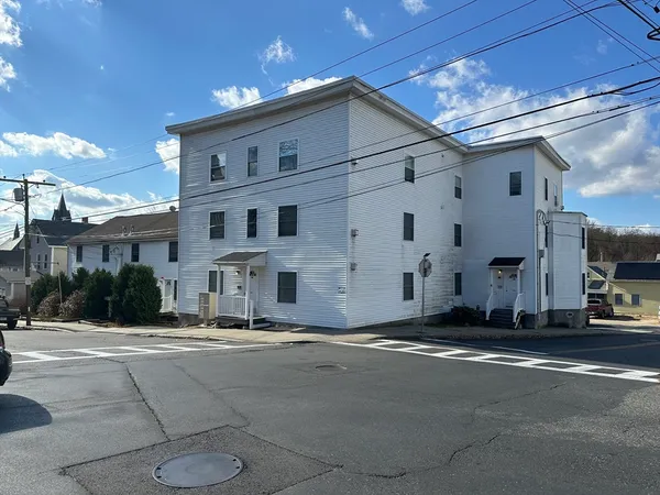 a front view of a building with street