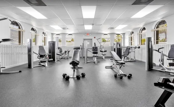 a view of a room with gym equipment
