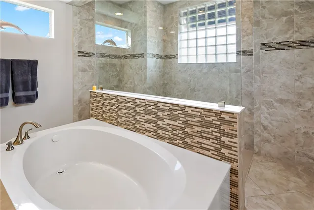 a bathroom with a bathtub