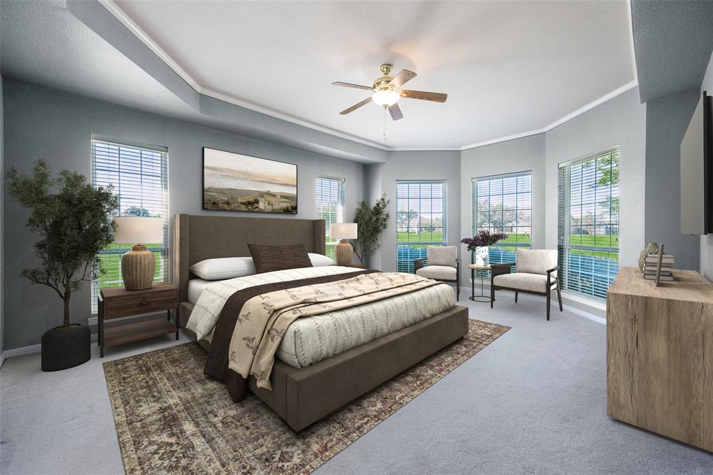 1107 Ruidoso Downs Drive Talty, TX 75160 - Photo 20 of 33 a bedroom with a large bed and a chandelier