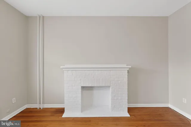 a room with a fireplace