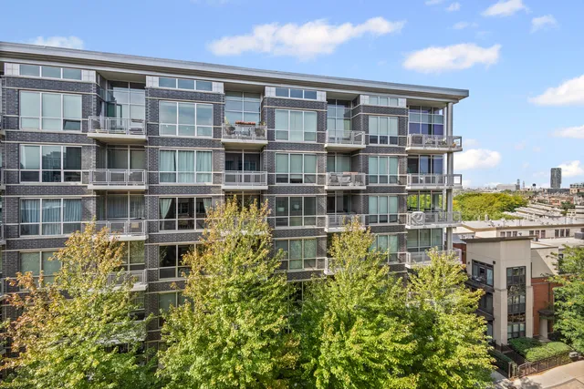 a view of a building with a lot of plants and more windows