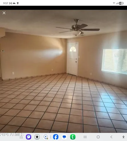 a view of a room with a window