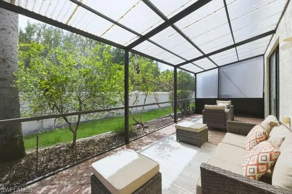 a building outdoor space with patio