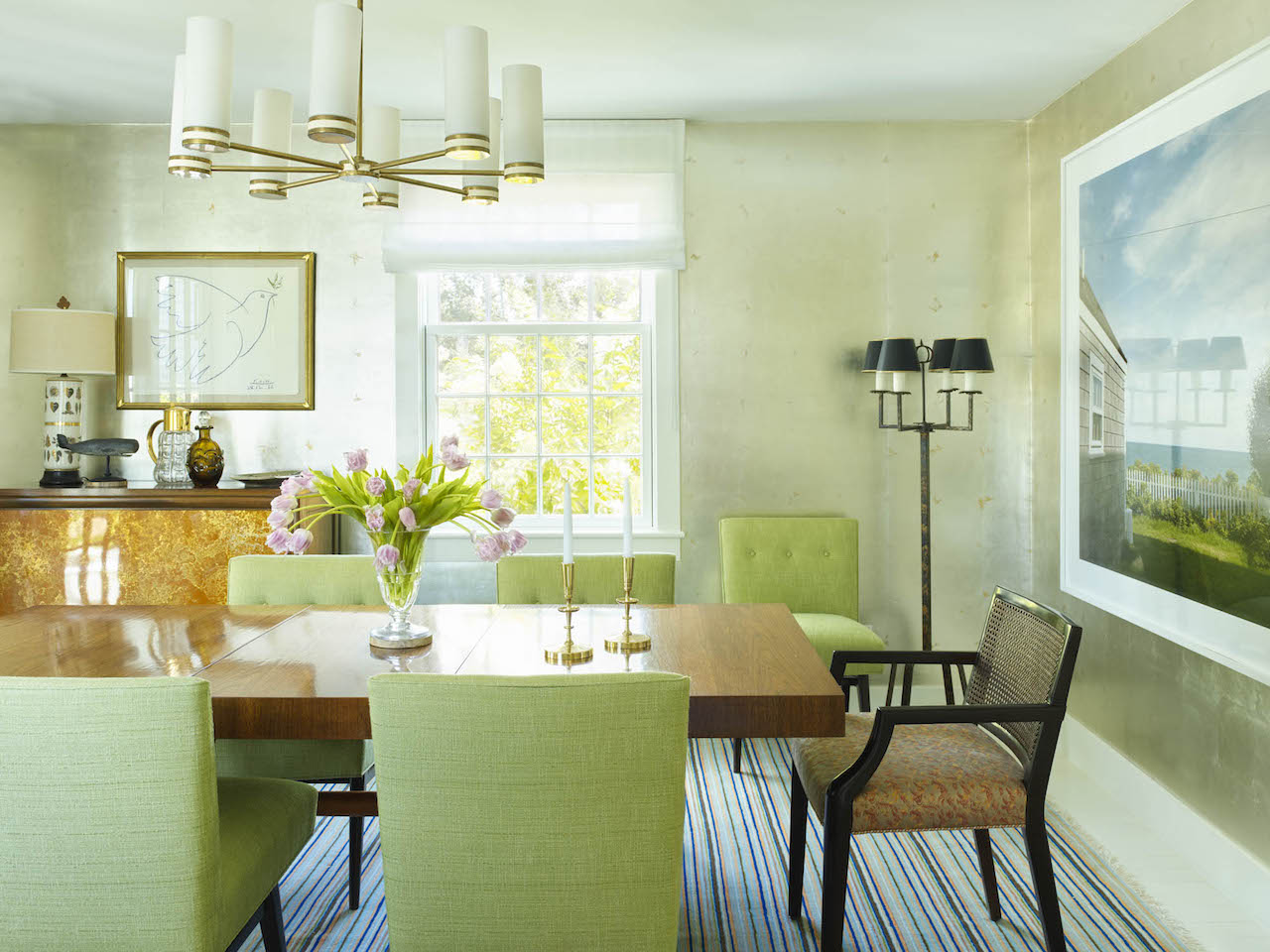 6 Gardner Road Nantucket, MA 02554 - Photo 29 of 62 Dining room with pewter leaf wallpaper by Phillip Jeffries