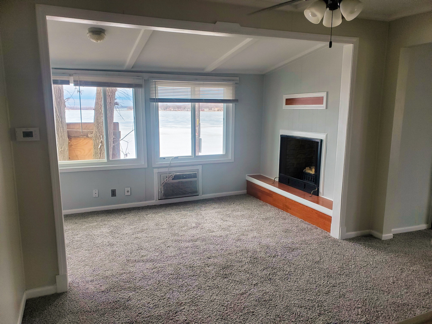 185 Eagle Point Road Fox Lake, IL 60020 - Photo 16 of 42 a view of an empty room with a fireplace and a window