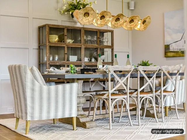 a dinning table and chairs in a room