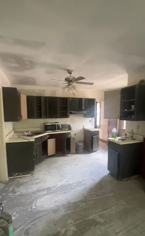 a view of backyard with large trees