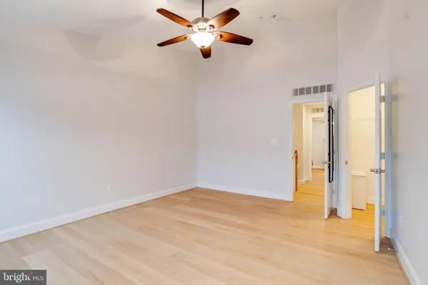 a view of a brick building from a balcony