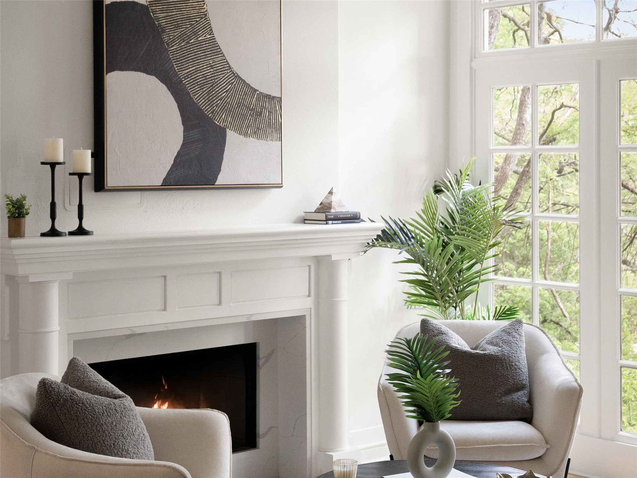 1937 Rue De St Tropez, Unit 10 Austin, TX 78746 - Photo 7 of 39 a living room with furniture and a fireplace