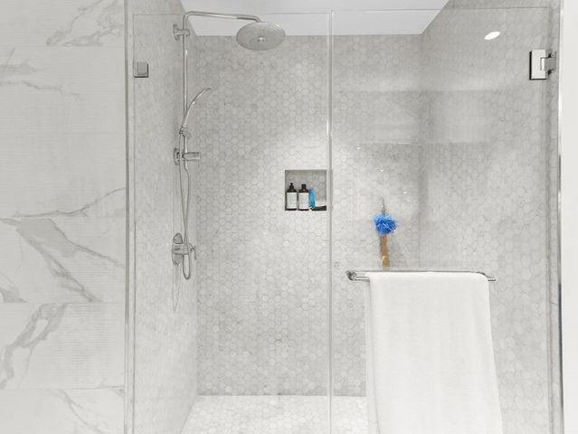 a bathroom with a shower