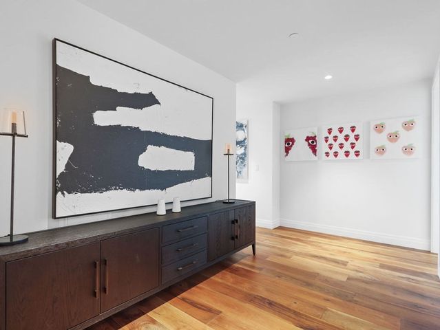 a view of a dresser in the room