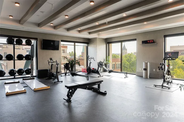a view of a room with gym equipment